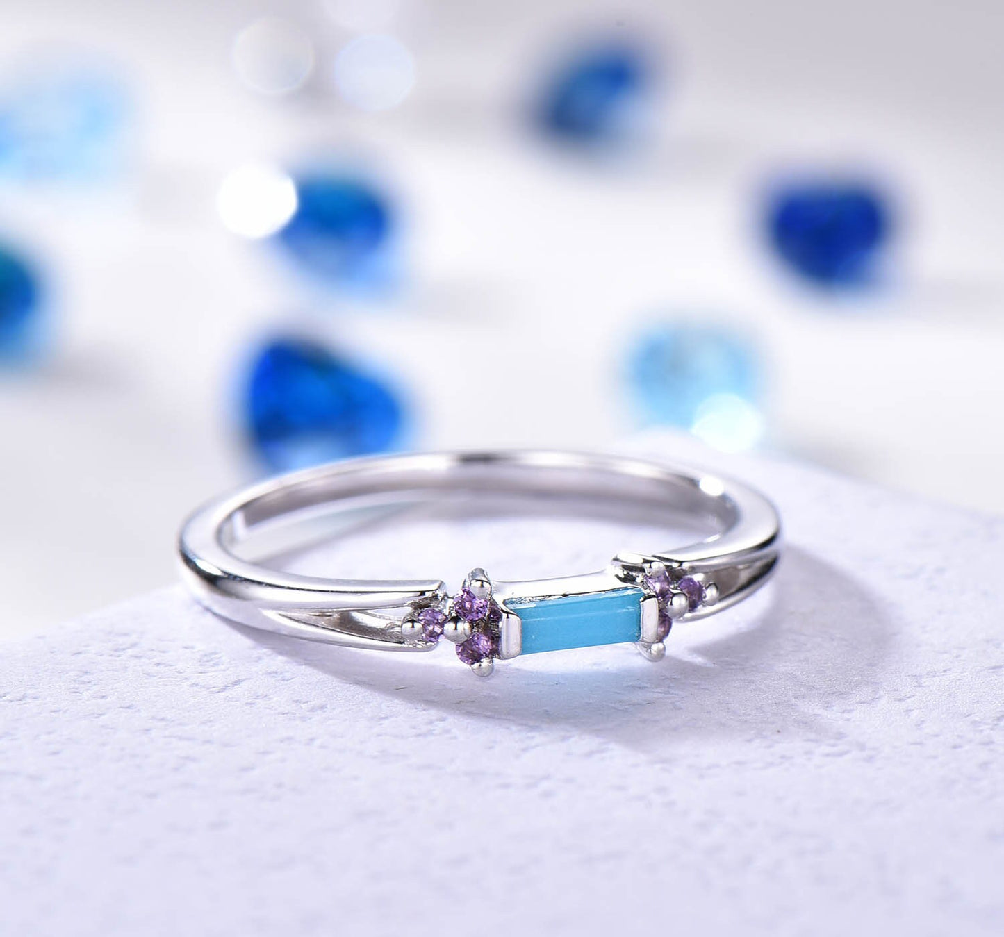 Turquoise ring white gold turquoise engagement ring women petite promise anniversary jewelry amethyst band other gemstone available