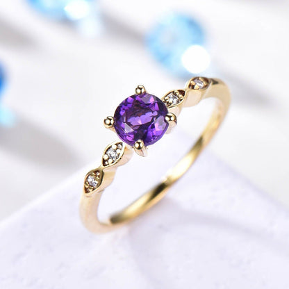 Amethyst ring women diamond wedding ring art deco amethyst promise engagement ring bridal jewelry natural gemstone 14k yellow gold