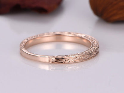 14k Plain Gold Ring Yellow Gold Filigree Milgrain Edge Wedding Band Stacking Matching Band Retro Vintage Anniversary Ring