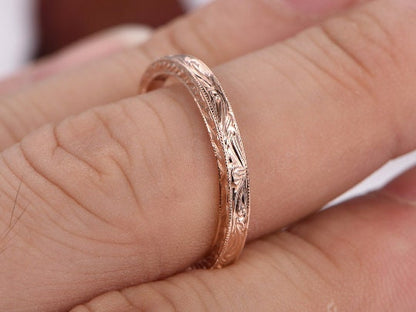 14k Plain Gold Ring Yellow Gold Filigree Milgrain Edge Wedding Band Stacking Matching Band Retro Vintage Anniversary Ring