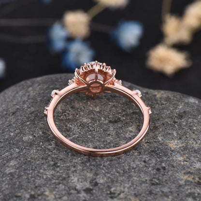 Unique Opal Engagement Ring Rose Gold Diamond Wedding Band V Shape Milgrain Stacking Bridal Set For Women Promise Anniversary Gift