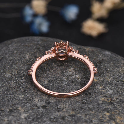 Floral Moonstone Engagement Ring Rose Gold Diamond Band Women Unique Halo Promise Bridal Jewelry Anniversary Gift For Her 14k/18k