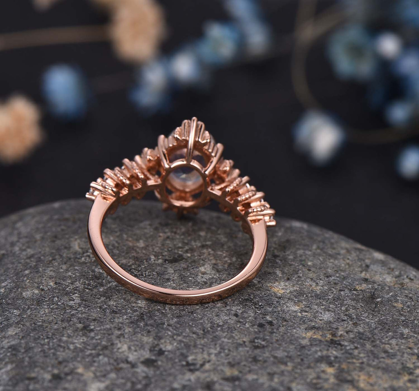 Vintage Moonstone Engagement Ring Rose Gold Diamond/Moissanite Wedding Ring 6x8mm Oval Cut Moonstone Halo Milgrain Ring June Birthstone