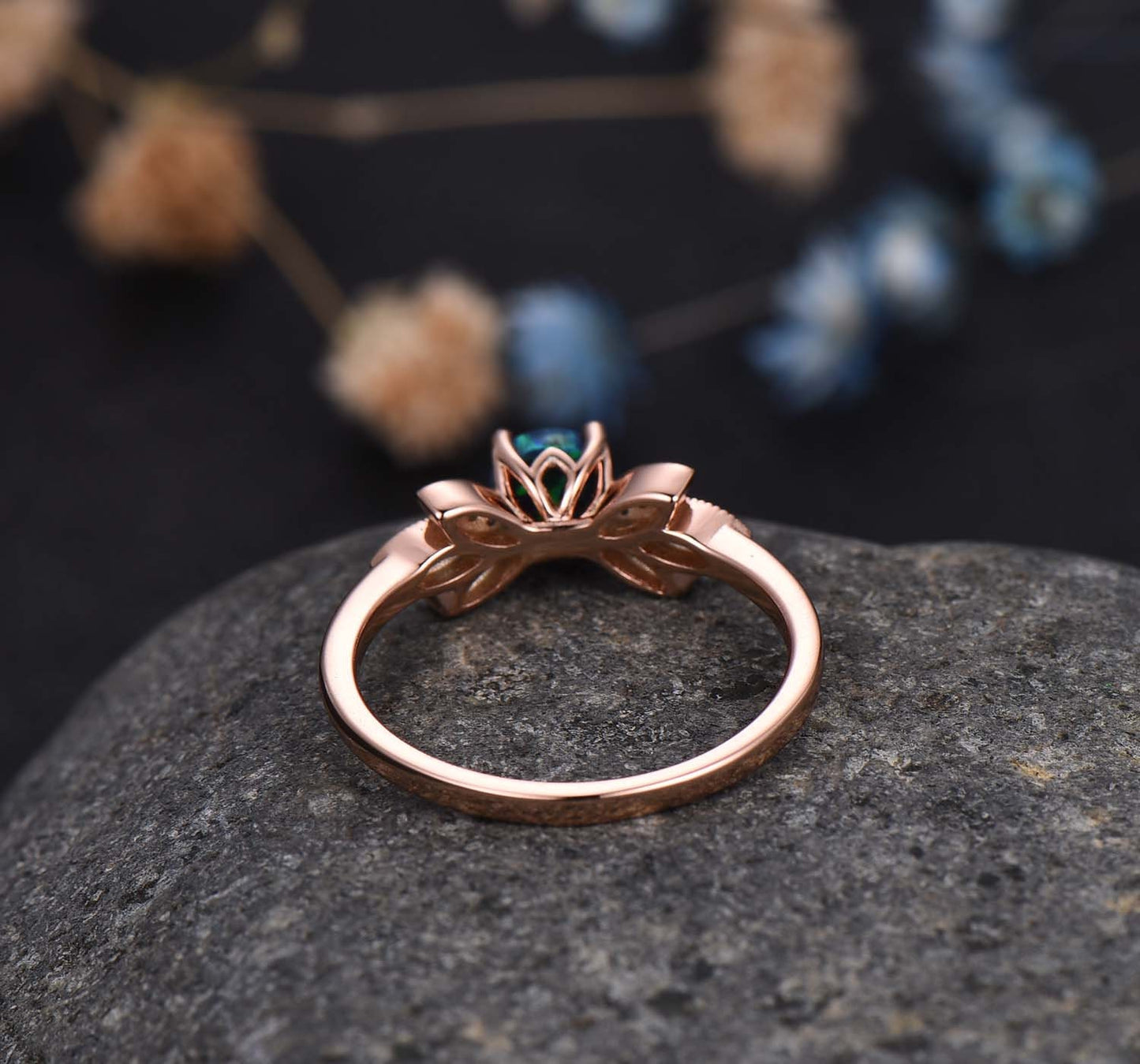 Vintage black opal ring diamond engagement ring rose gold women promise bridal jewelry anniversary birthday gift other gemstone available