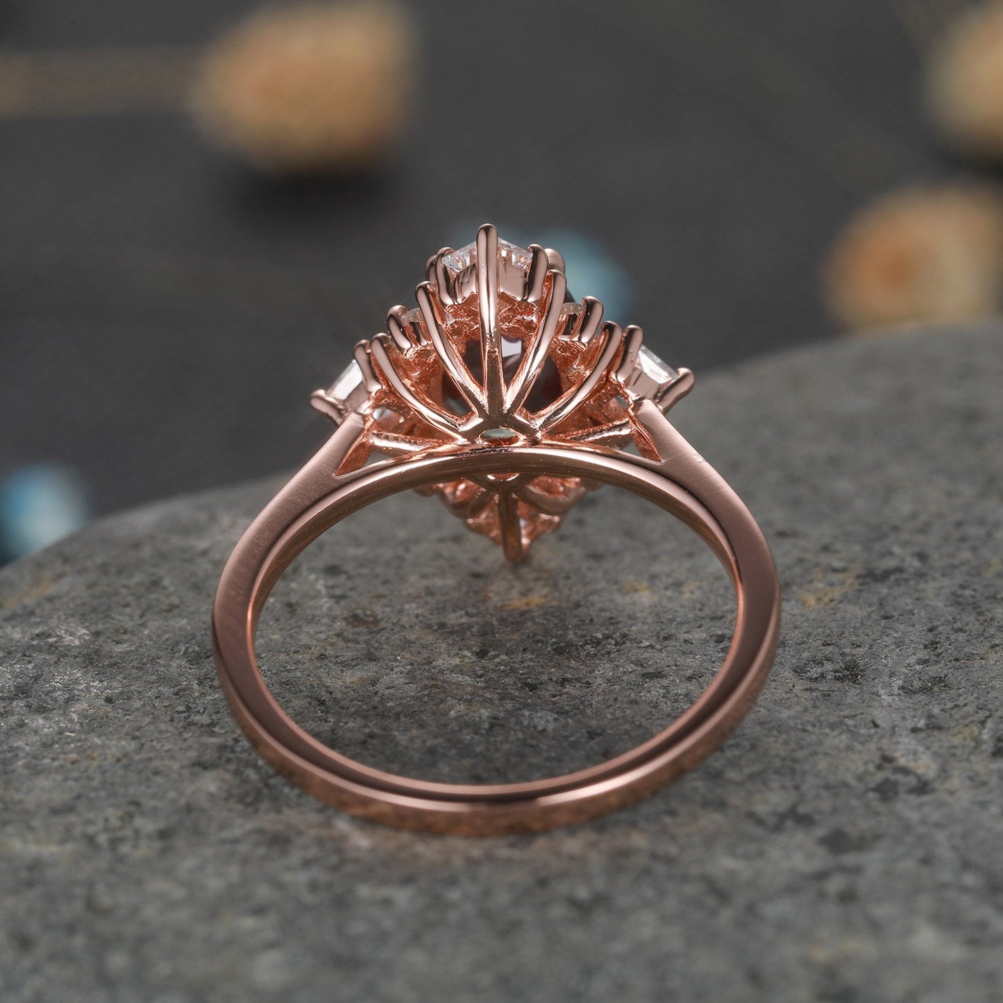 Vintage engagement ring rose gold alexandrite moissanite wedding ring women bridal jewelry floral halo plain gold band anniversary gift