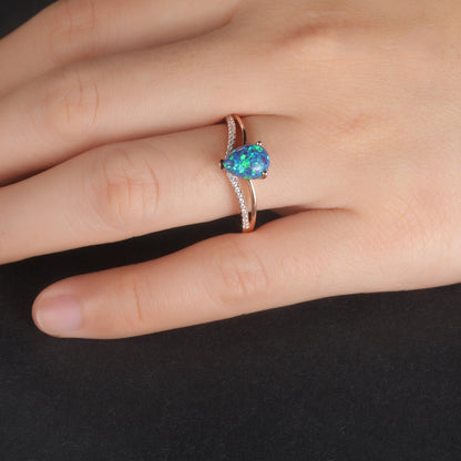 Black Opal Wedding Ring Rose Gold Diamond Engagement Ring Women Split Shank Style Eternity Solitiare Ring Unique Jewelry Gift For Her