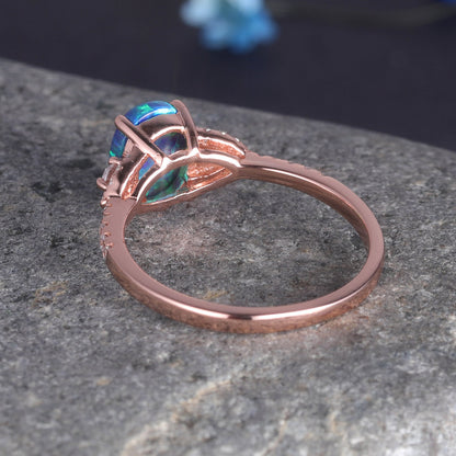 Black Opal Ring Rose Gold Diamond Engagement Ring Women Vintage Promise Bridal Jewelry Anniversary Gift For Her 6x8mm Opal natural diamonds