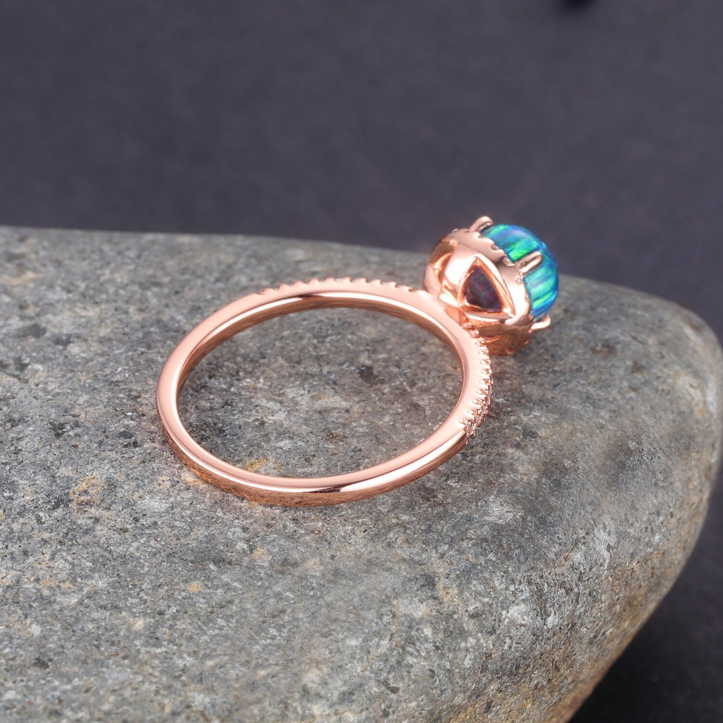 Black Fire Opal Ring Rose Gold Diamond Engagement Ring For Women Diamond Delicate Eternity Band Halo Promise Wedding Ring Christmas Gift