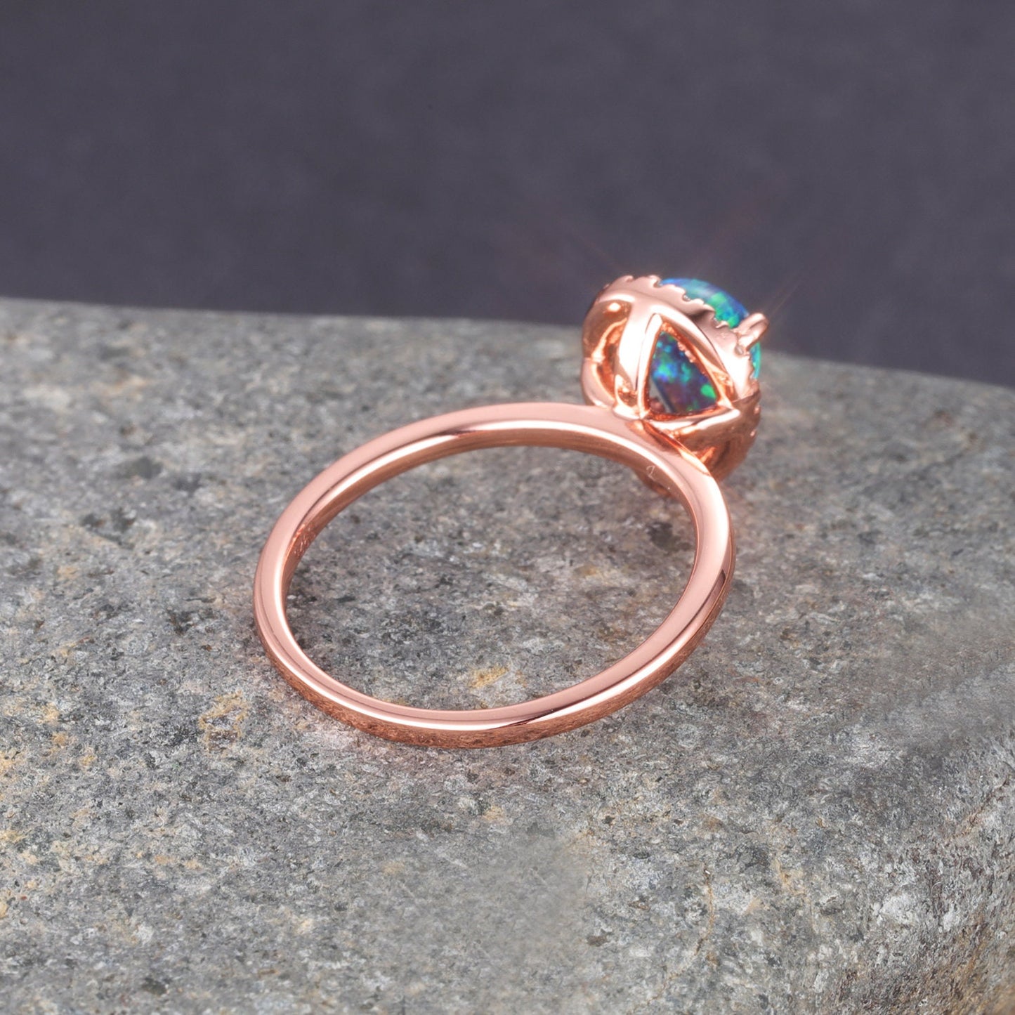 Black Fire Opal Engagement Ring Pear Shaped Opal Diamond Wedding Ring Solid 14k Rose Gold Band October Birthstone Christmas Gift For Women