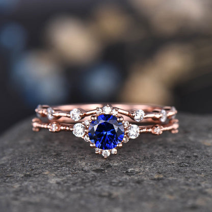 Vintage Engagement Ring Ruby Wedding Ring Set Rose Gold Diamond/Moissanite Wedding Band Unique Minimalist Anniversary Gift For Women