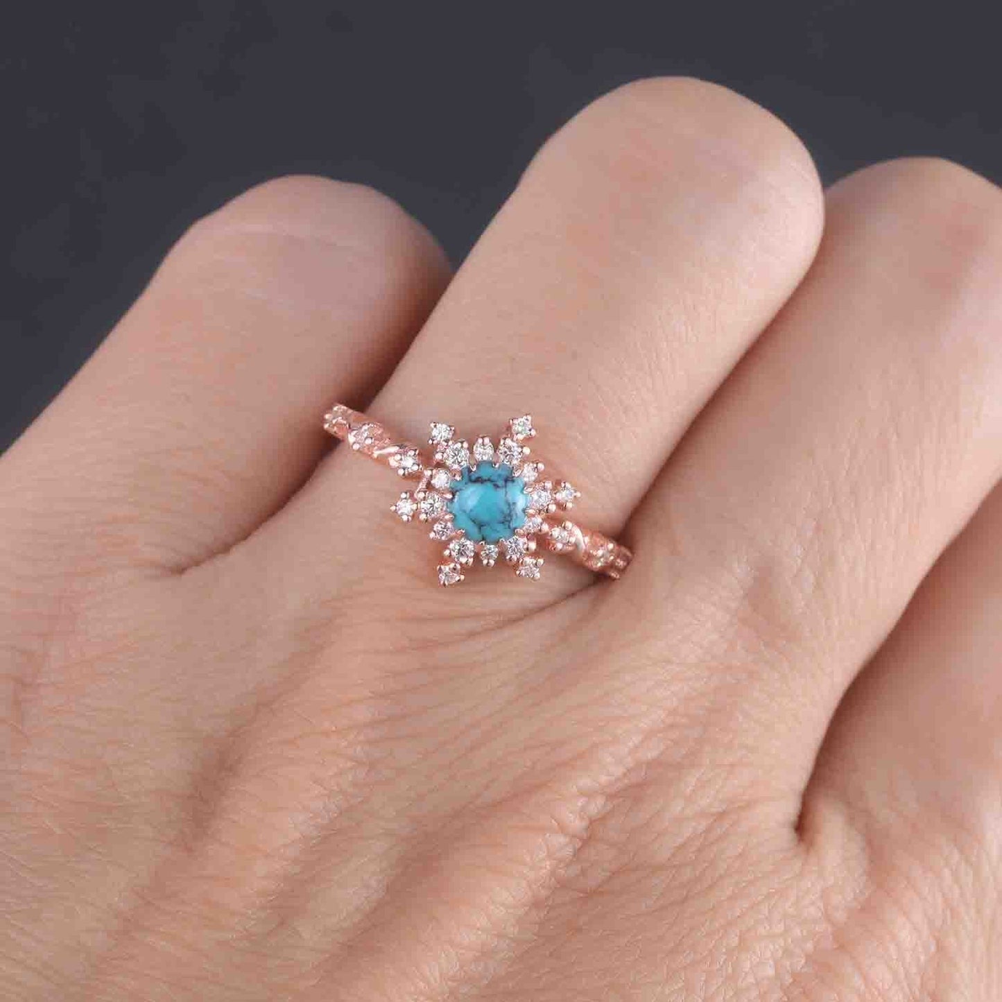 Turquoise Ring Rose Gold Engagement Ring For Women Diamond Moissanite Promise Wedding Ring December Birthstone Anniversary Gift For Her