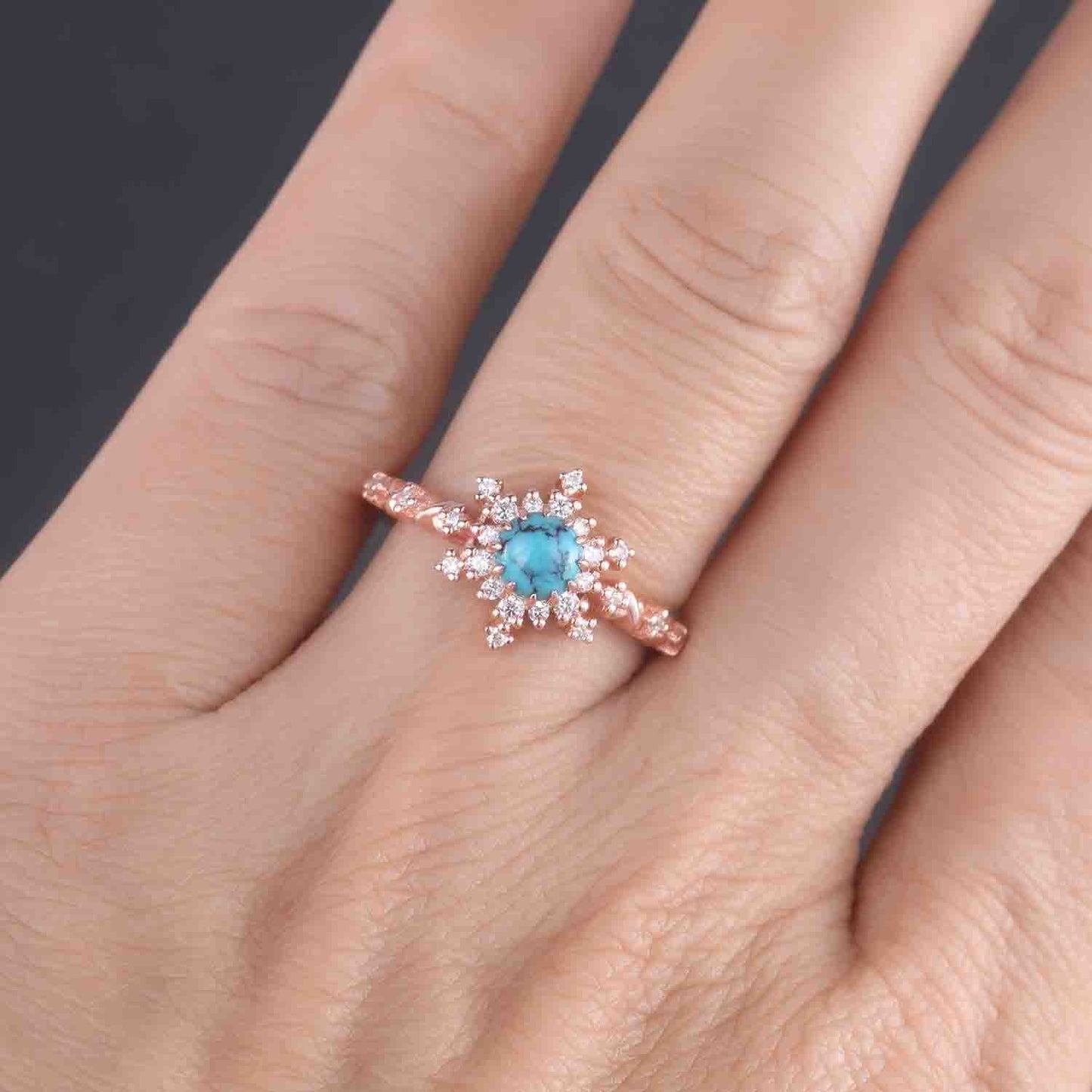 Turquoise Ring Rose Gold Engagement Ring For Women Diamond Moissanite Promise Wedding Ring December Birthstone Anniversary Gift For Her