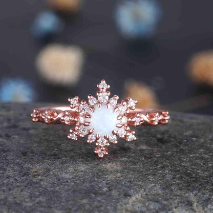 Alexandrite Engagement Ring Rose Gold Halo Ring Round Alexandrite Promise Jewelry For Women Diamond/Moissanite Unique Bridal Stacking Ring