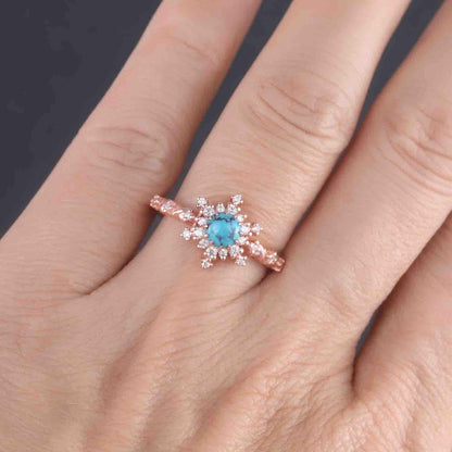 Turquoise Ring Set Rose Gold Turquoise Engagement Ring Diamond Moissanite Stacking Band December Birthstone 14k Gold Turquoise Ring