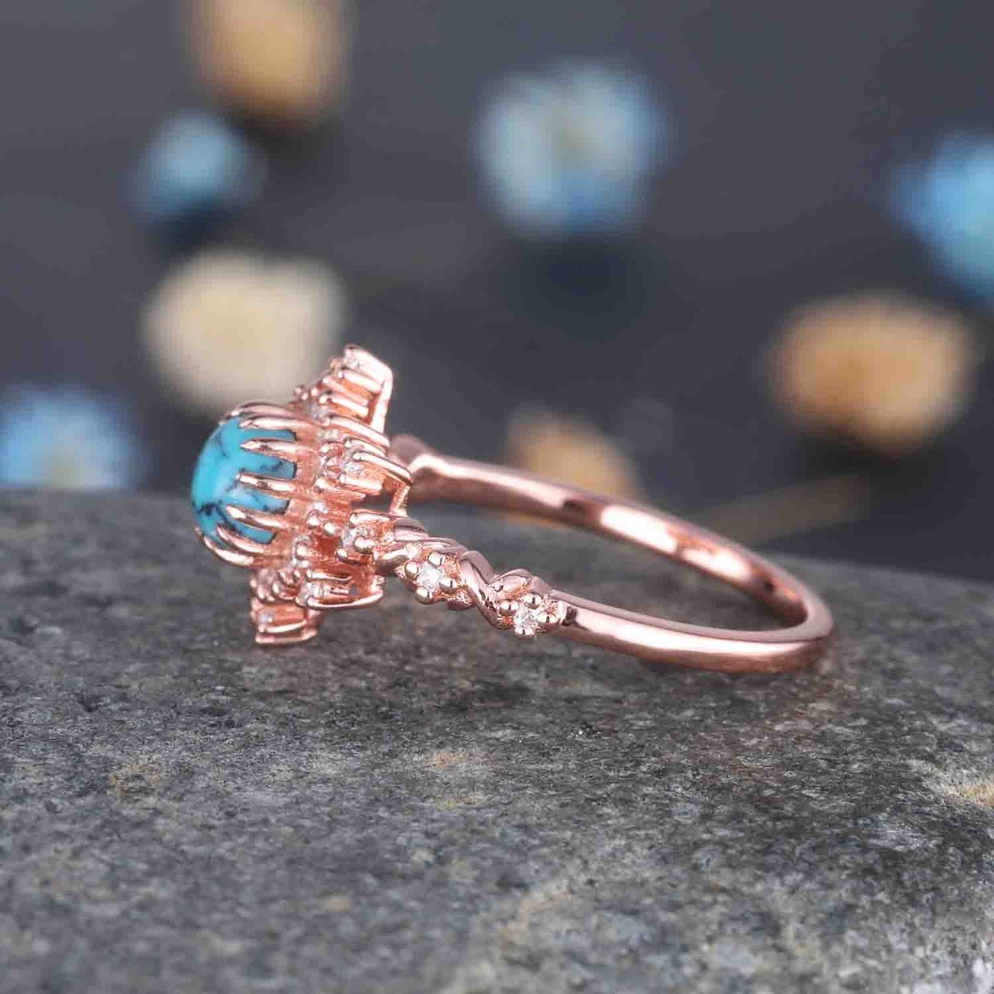 Turquoise Ring Rose Gold Engagement Ring For Women Diamond Moissanite Promise Wedding Ring December Birthstone Anniversary Gift For Her