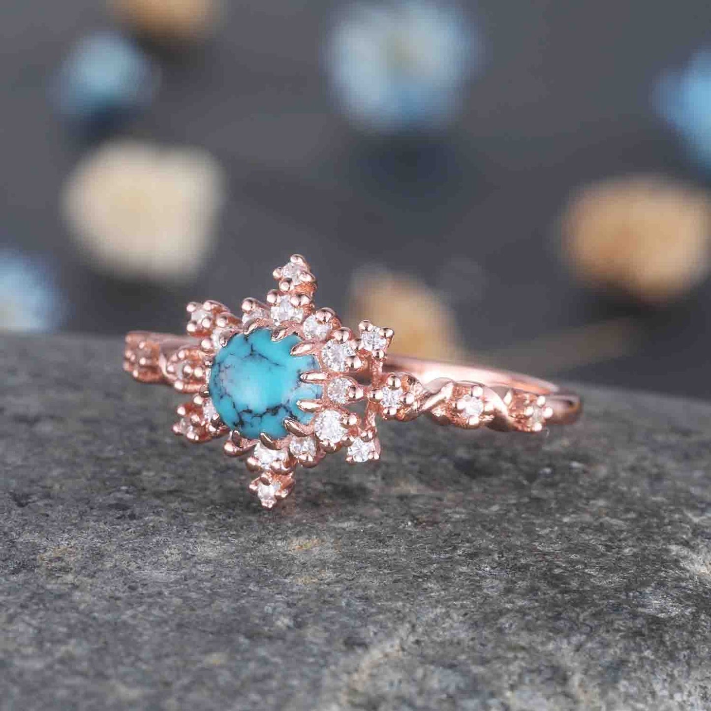 Turquoise Ring Rose Gold Engagement Ring For Women Diamond Moissanite Promise Wedding Ring December Birthstone Anniversary Gift For Her