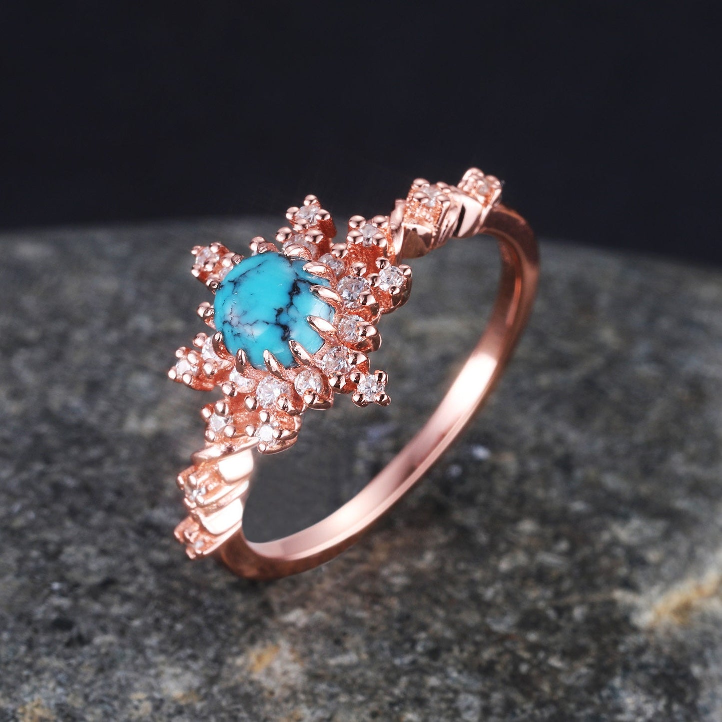 Turquoise Ring Rose Gold Engagement Ring For Women Diamond Moissanite Promise Wedding Ring December Birthstone Anniversary Gift For Her