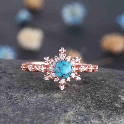 Turquoise Ring Rose Gold Engagement Ring For Women Diamond Moissanite Promise Wedding Ring December Birthstone Anniversary Gift For Her