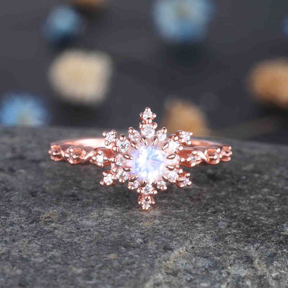 Alexandrite Engagement Ring Rose Gold Halo Ring Round Alexandrite Promise Jewelry For Women Diamond/Moissanite Unique Bridal Stacking Ring