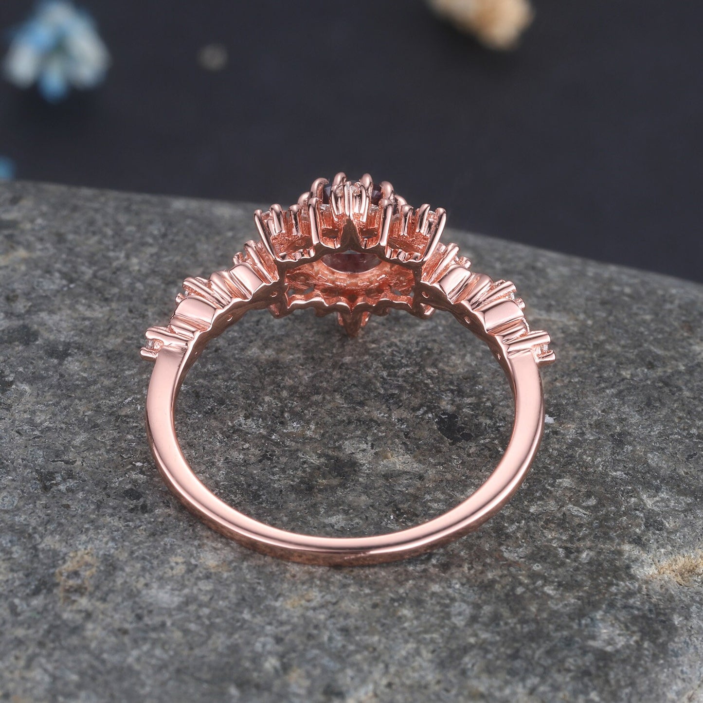 Alexandrite Engagement Ring Rose Gold Halo Ring Round Alexandrite Promise Jewelry For Women Diamond/Moissanite Unique Bridal Stacking Ring