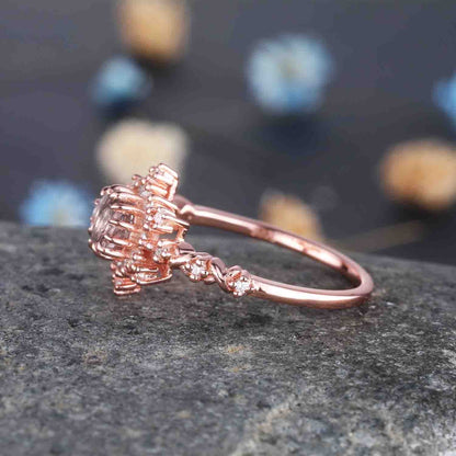 Alexandrite Engagement Ring Rose Gold Halo Ring Round Alexandrite Promise Jewelry For Women Diamond/Moissanite Unique Bridal Stacking Ring