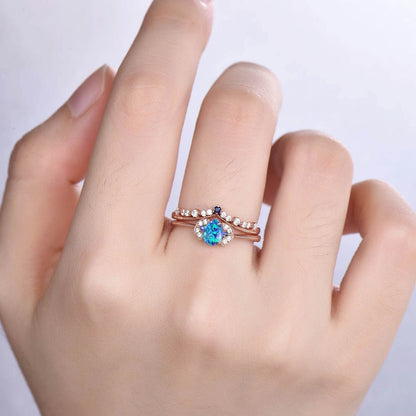 Dainty Rose Gold Blue Opal Engagement Ring Diamond Women Wedding Ring 14K/18K Bridal Promise Anniversary Gift