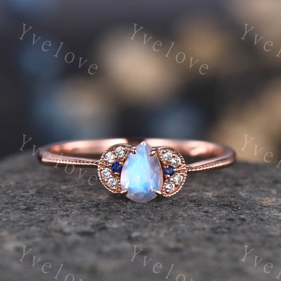 Opal Ring, Black Fire Opal Ring, Pear Black Opal Gemstone, Opal Engagement Ring, October Birthstone, Gift for Women, Unique Style