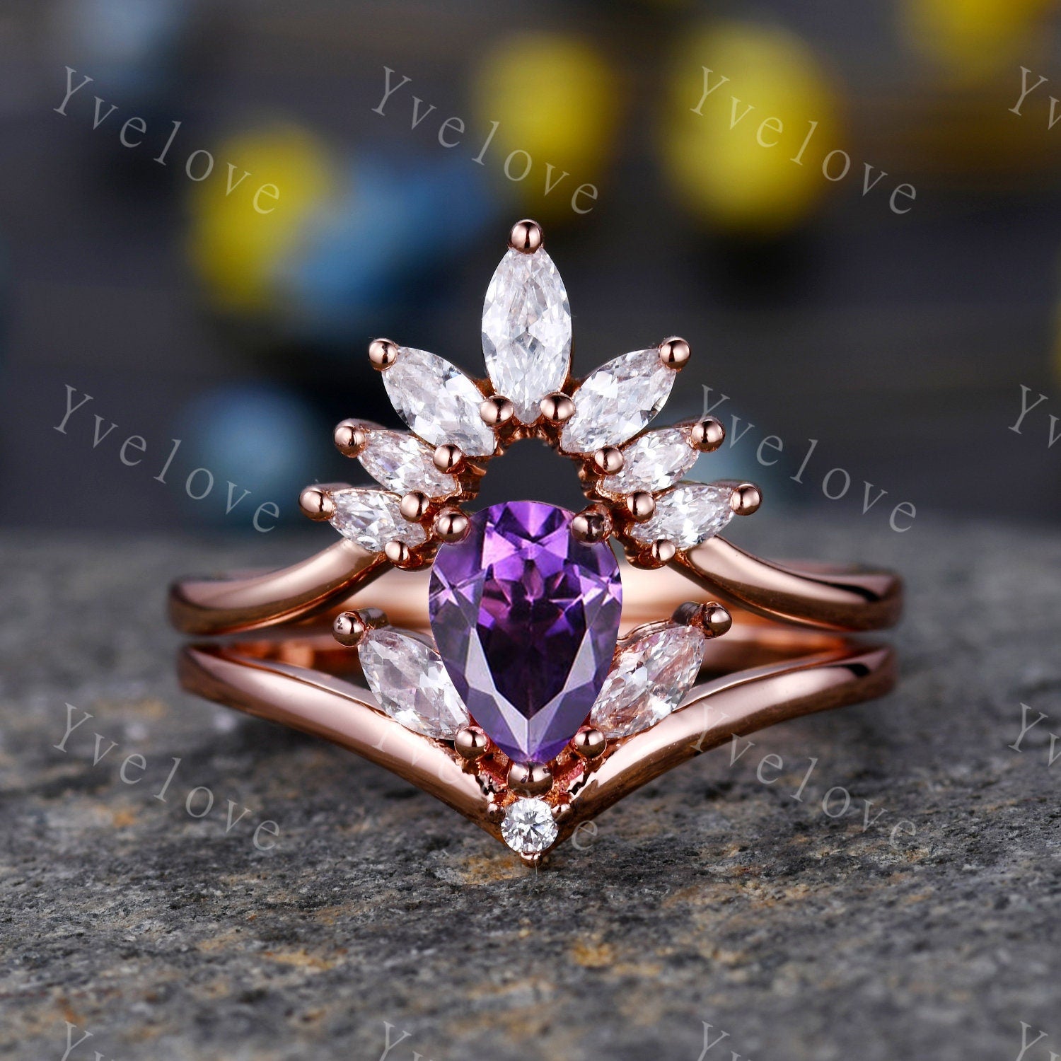 amethyst bridal ring set