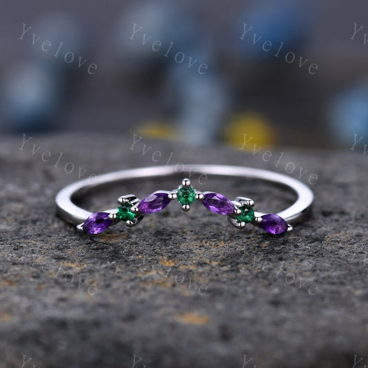 Amethyst  Emerald Wedding Ring  Stacking ring Engagement Ring White Gold   Sterling Silver  Marquise Ring Promise Jewelry Anniversary Gift