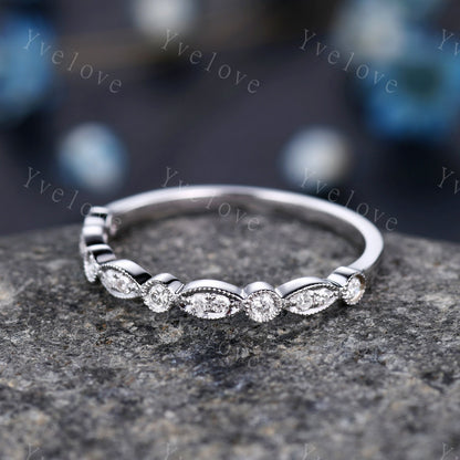 Diamond ring diamond wedding band half eternity ring engagement ring stacking matching band Milgrain set art deco ring solid 14k yellow gold