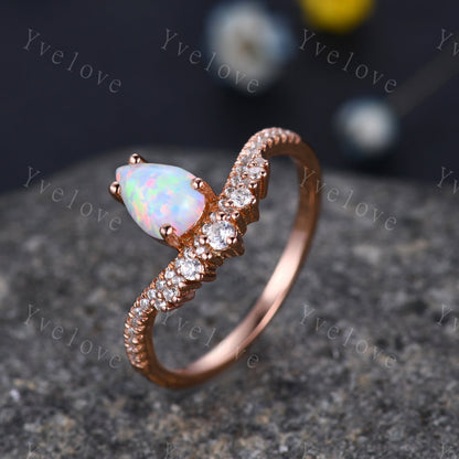 5x7mm Pear Cut White Opal Engagement Ring Fire Opal Ring Wedding Ring  Vintage Opal Ring Bridal Ring Anniversary Ring Women Gift for her