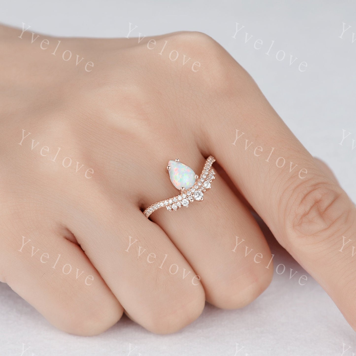 5x7mm Pear Cut White Opal Engagement Ring Fire Opal Ring Wedding Ring  Vintage Opal Ring Bridal Ring Anniversary Ring Women Gift for her