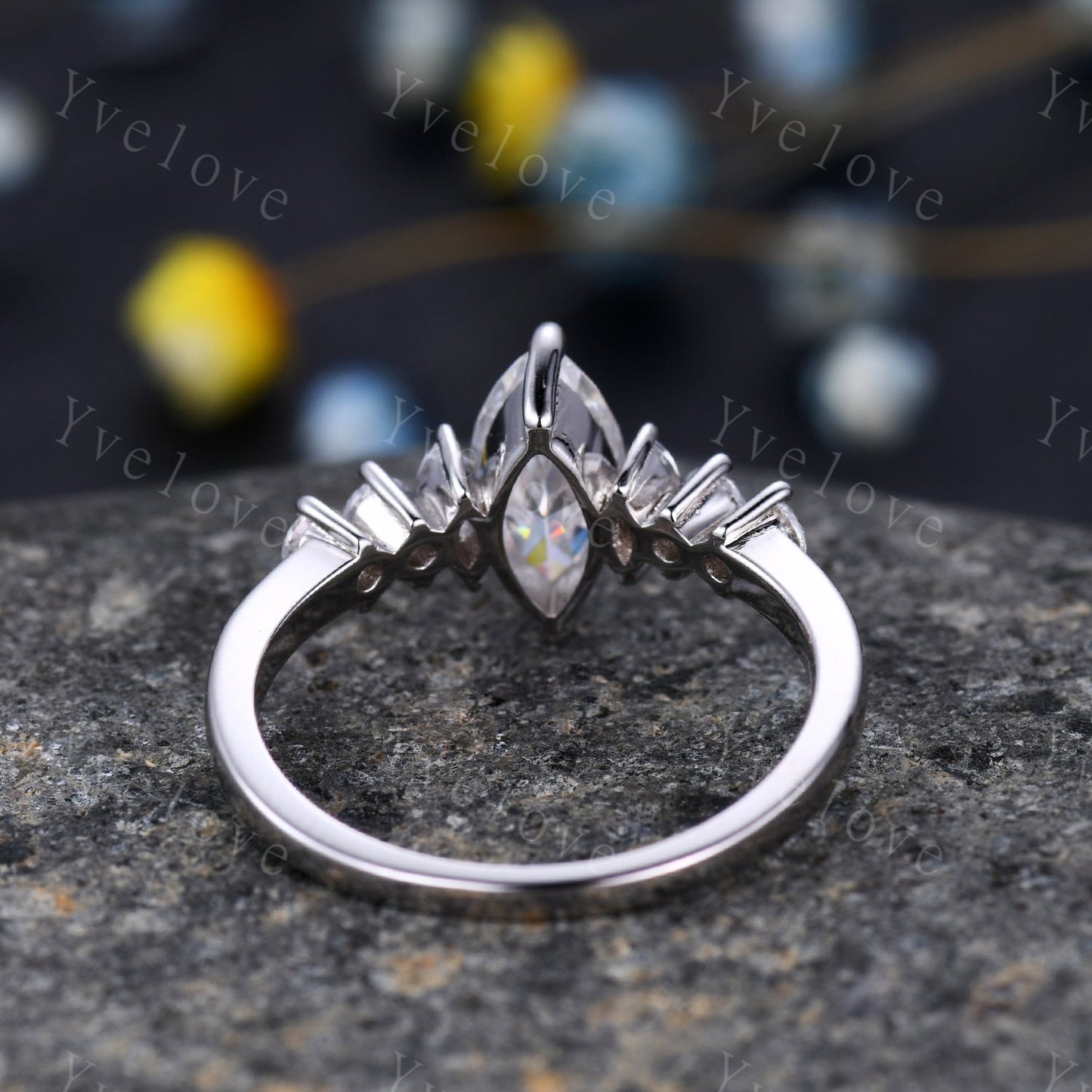 1.5ct Marquise cut Moissanite Bridal Ring, 14K White Gold Ring, Moissanite Engagement Ring, Unique Wedding Ring, Platinum Ring gift for her