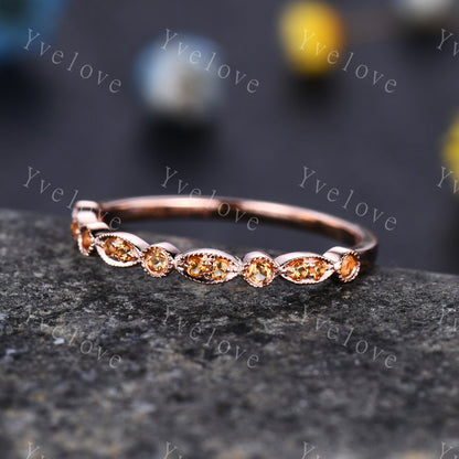 Natural citrine wedding band 14k rose gold art deco half eternity ring IF citrine matching band milgrain style anniversary ring customized