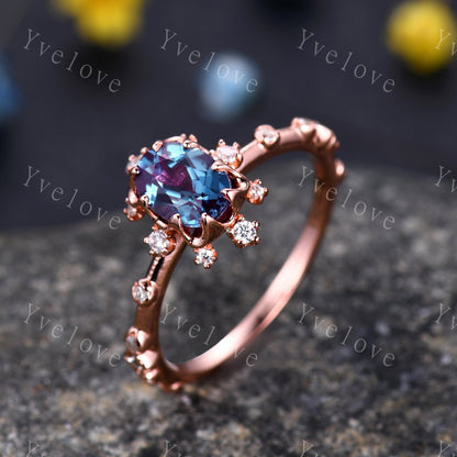 Unique Alexandrite Ring,925 Sterling Silver,For Women Rose Gold,Engagement Ring,Wedding Gift,Anniversary Gift,Promise Ring Christmas Gift