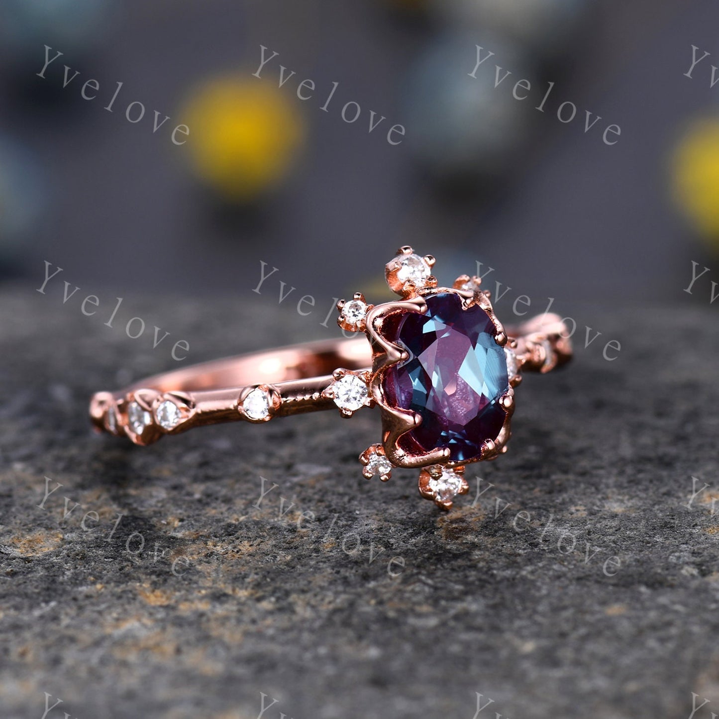 Unique Alexandrite Ring,925 Sterling Silver,For Women Rose Gold,Engagement Ring,Wedding Gift,Anniversary Gift,Promise Ring Christmas Gift