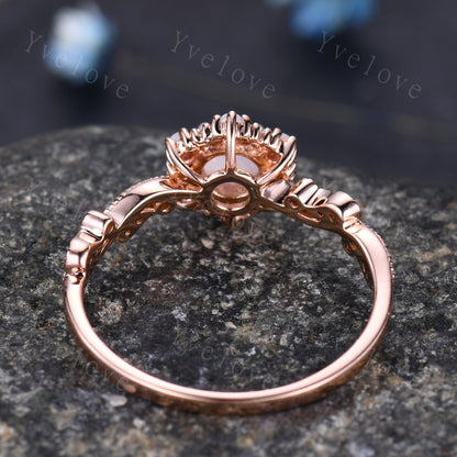 Retro Sandstone Engagement Ring 14k Rose Gold White Opal Diamond Wedding Ring Bridal Ring For Women Promise Anniversary Gift Christmas Gift