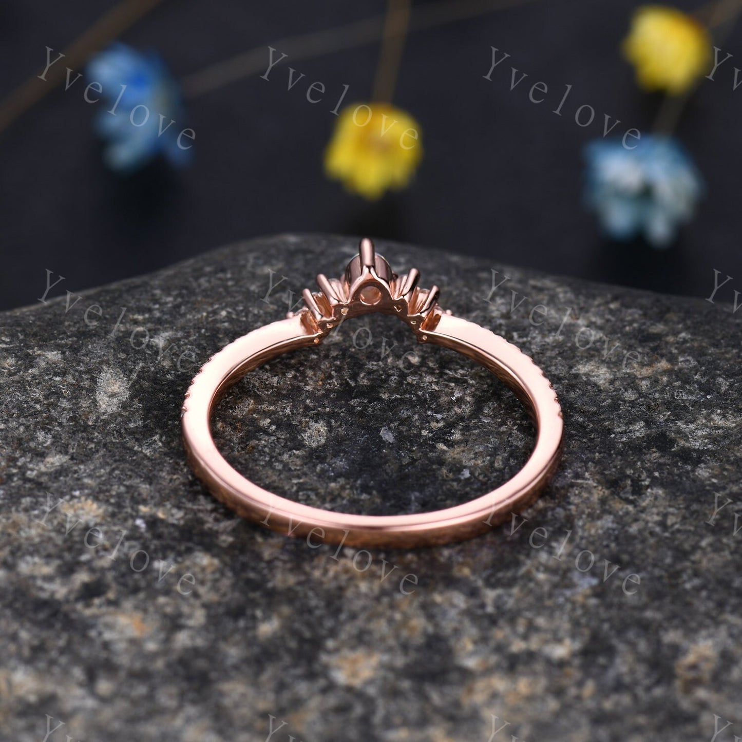 White Opal Stacking Band,Opal Wedding Ring, Curved Matching Band, Dainty Opal Ring,White Opal and Diamond Ring, 14K Rose Gold Opal Ring Set