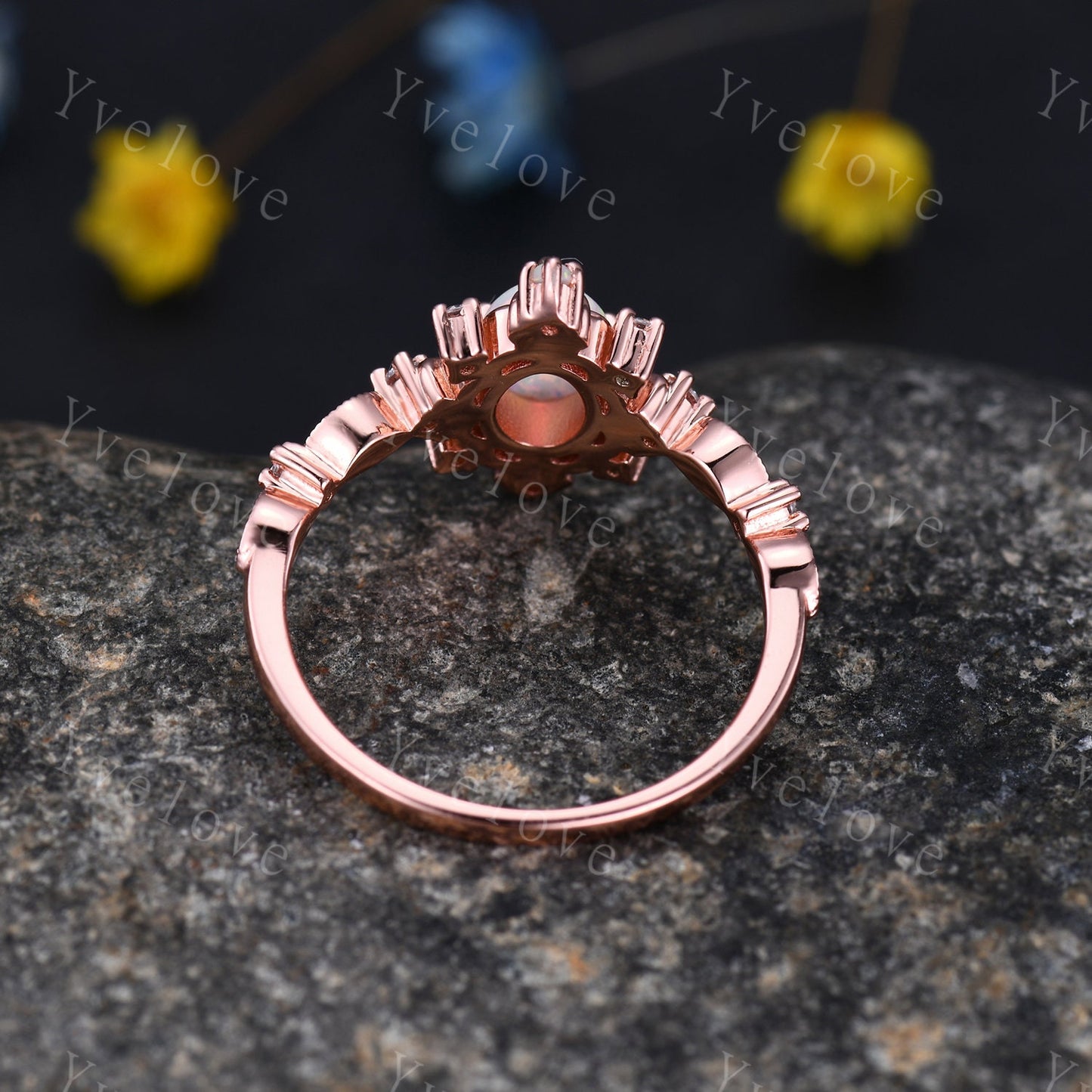 Vintage Opal Ring 14K Rose Gold Engagement Ring Promise Ring October Birthstone Diamond Ring Elegant Anniversary Birthday Gift For Mom Her