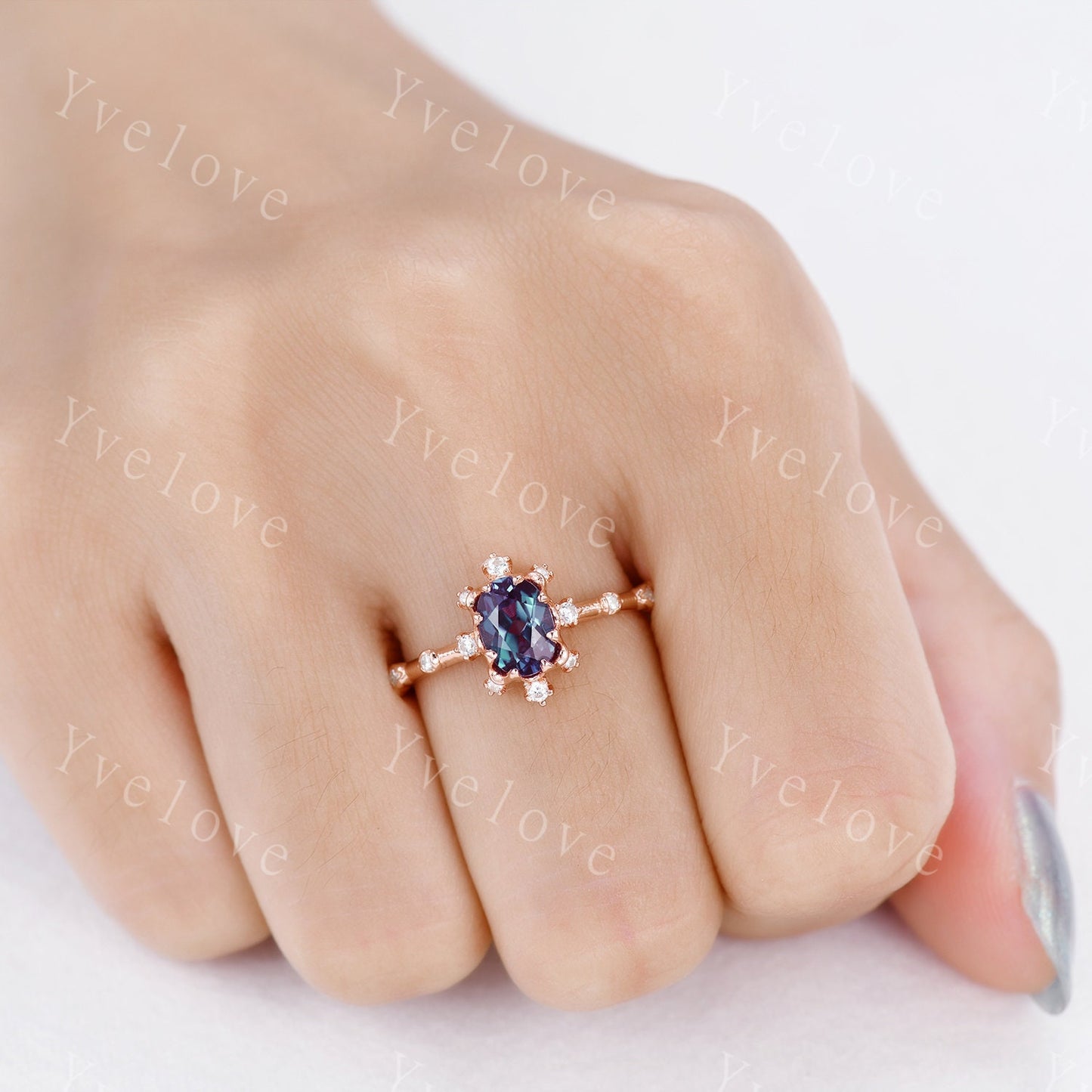 Unique Alexandrite Ring,925 Sterling Silver,For Women Rose Gold,Engagement Ring,Wedding Gift,Anniversary Gift,Promise Ring Christmas Gift