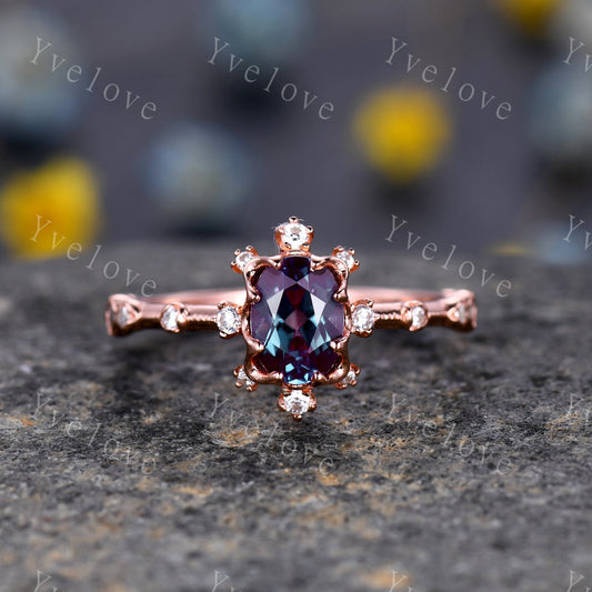 Unique Alexandrite Ring,925 Sterling Silver,For Women Rose Gold,Engagement Ring,Wedding Gift,Anniversary Gift,Promise Ring Christmas Gift