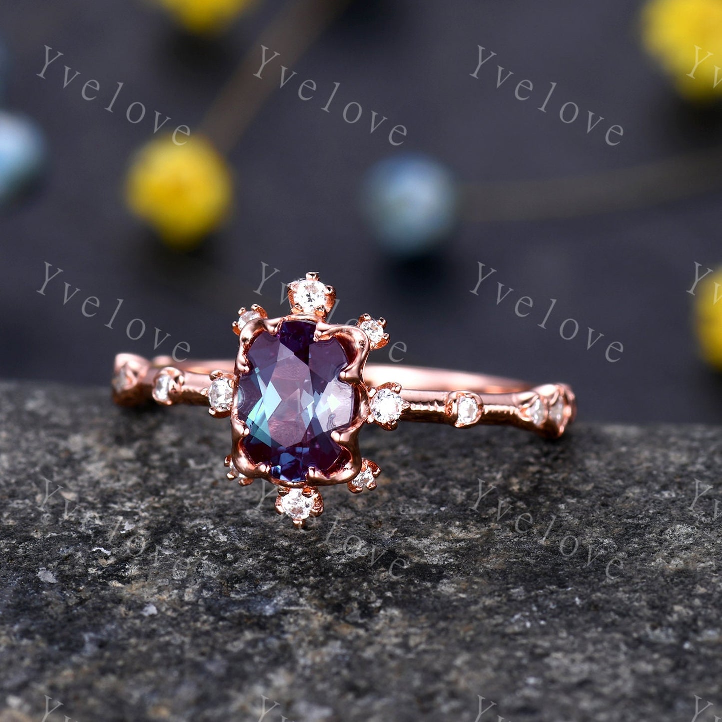 Unique Alexandrite Ring,925 Sterling Silver,For Women Rose Gold,Engagement Ring,Wedding Gift,Anniversary Gift,Promise Ring Christmas Gift