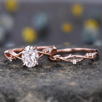 Twig Moissanite Engagement Ring,Oval Vintage Leaf Diamond Ring,Branch Ring 14K Gold,Twisted Ring,Promise Bridal Ring,Women Dainty Ring Gift