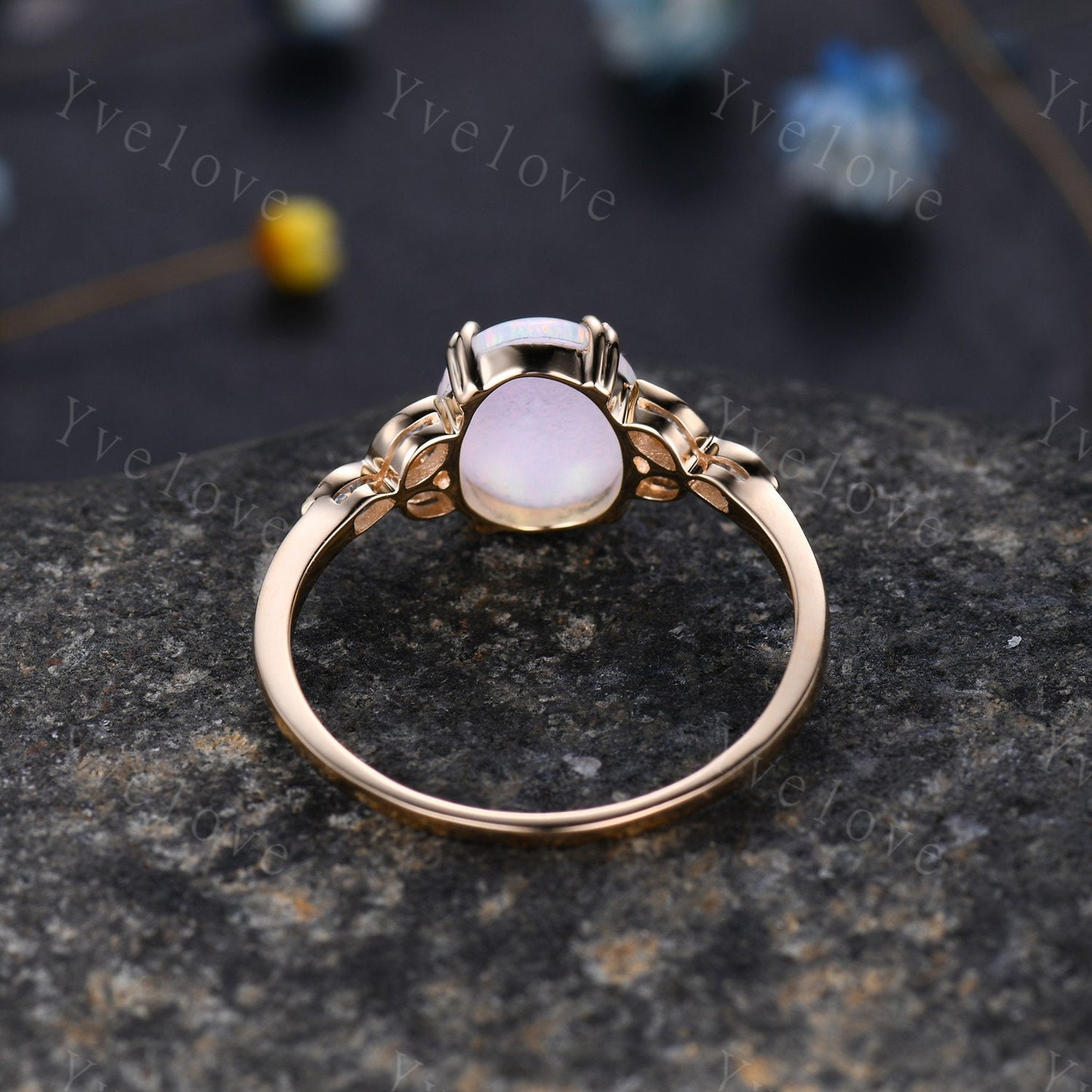 1.5ct Vintage White Fire Opal Engagement Ring,Opal Rings For Women 14k Yellow Gold,Gemstone Ring,Promise Ring,Oval Opal Rings,Statement Ring