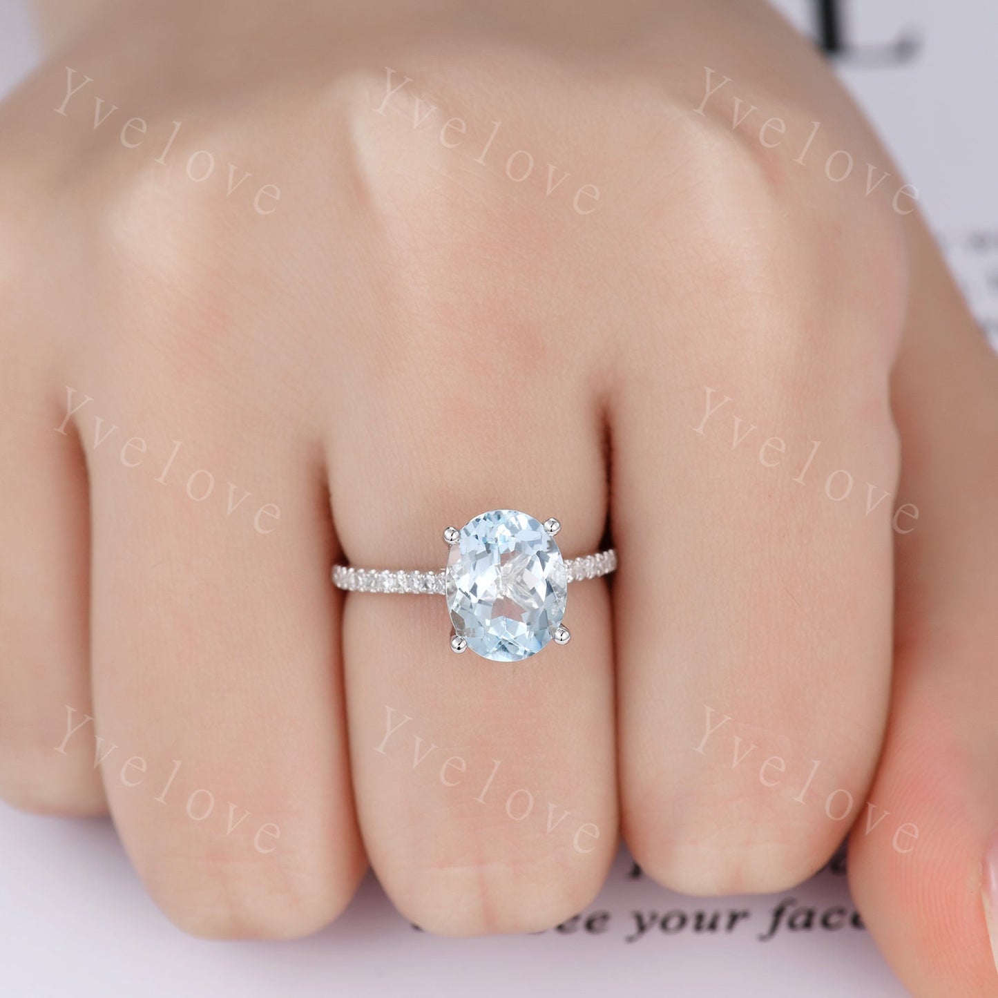 8x10mm oval cut Aquamarine ring natural aquamarine engagement ring blue gemstone diamond thin band delicate jewelry custom ring white gold