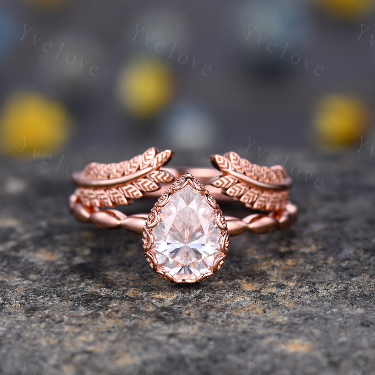 Vintage Oval Cut Moissanite Engagement Ring Set Unique Leaf Twisted Design Ring Art Deco 14K Rose Gold Oval Moissanite Bridal Set Customized