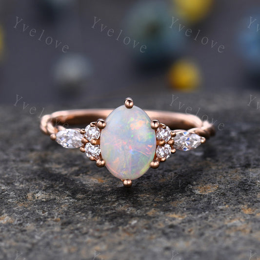 Dainty Natural Oval Cut Opal Ring, Opal Stacking Ring,White Opal Ring,Rose Gold Opal Ring,Delicate Opal Ring,Twisted Band,Bridesmaid Gift