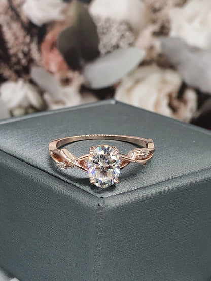 Twig Moissanite Engagement Ring Set,Oval Vintage Leaf Diamond Ring,Branch Ring Rose Gold,Twisted Ring Promise Bridal Set,Dainty Ring Set