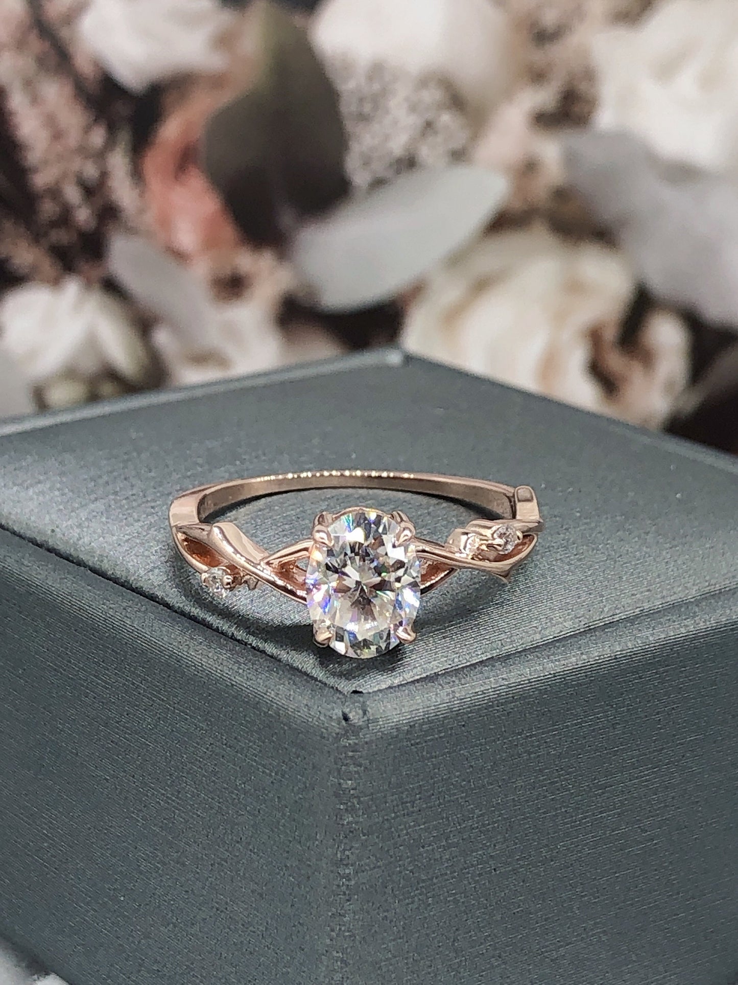 Twig Moissanite Engagement Ring,Oval Vintage Leaf Diamond Ring,Branch Ring Rose Gold,Twisted Ring,Promise Bridal Ring,Women Dainty Ring Gift