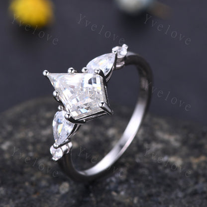 Vintage Kite Cut Moissanite Engagement Ring,Pear Cut Moissanite Gem Ring For Women,Unique bridal Wedding Band,14K White Gold,Gift For her